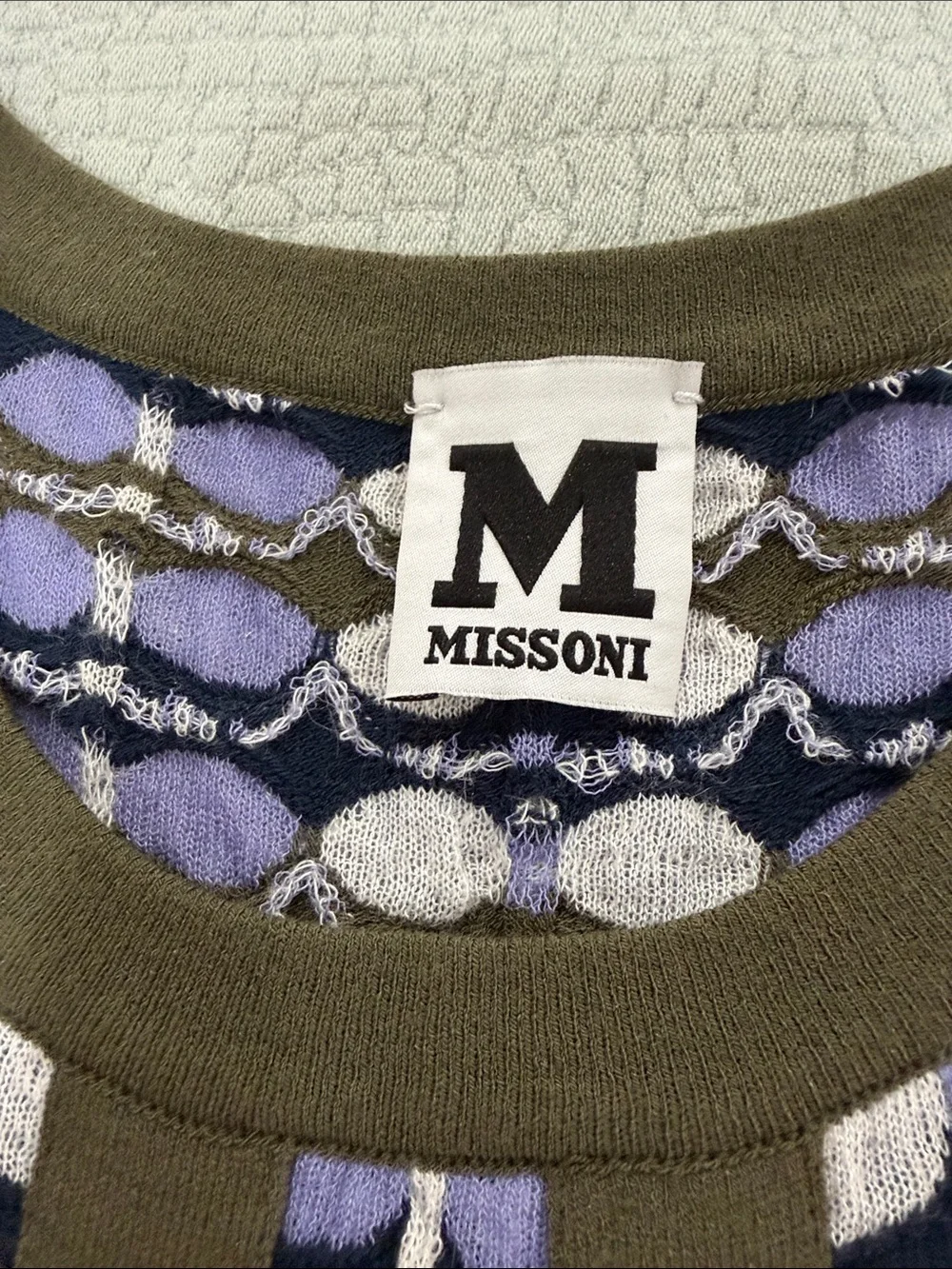 Missoni Sleeveless Patterned Fit-and-Flare Dress in Lavender and Olive
